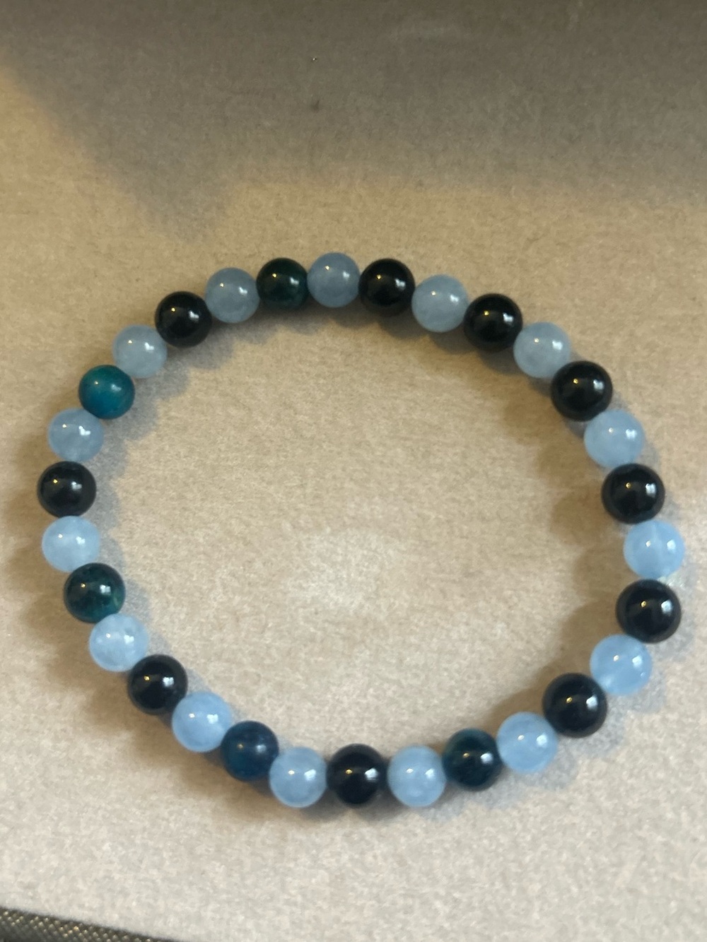 Blue and Black Crystal Beaded Stretch Bracelet - Handmade